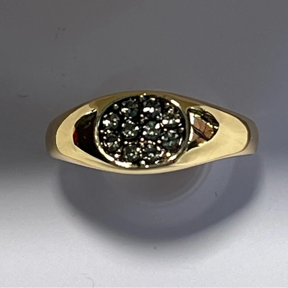 Signet Ring Crystal Pave Gold Tone Rhodium Plated Black Enamel Sz 8 NWT 💥SALE💥